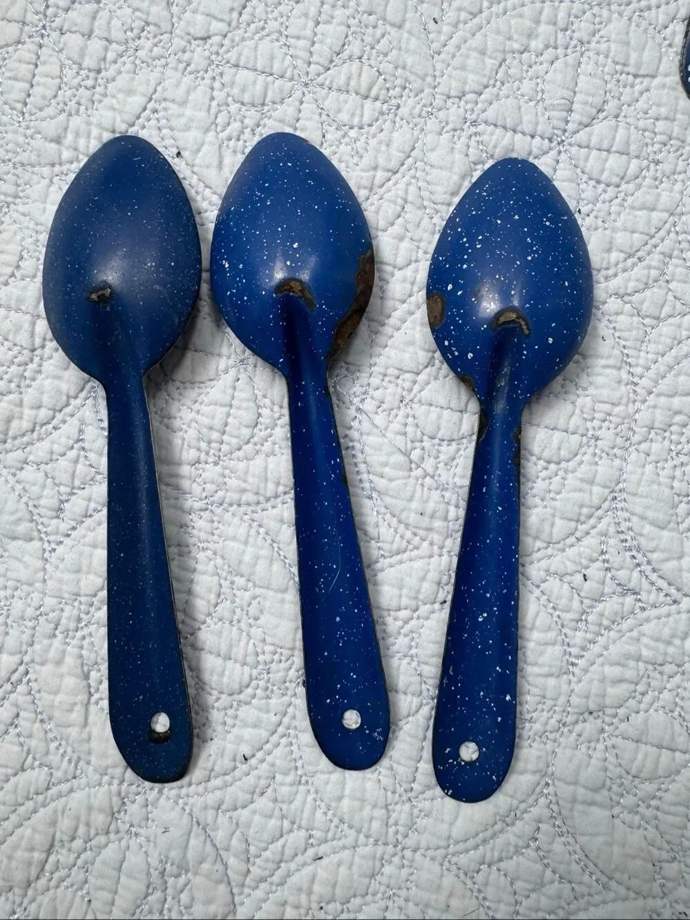 Vintage Blue and White Speckled Enamelware/Graniteware Spoons - Set of 9